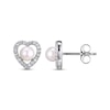 Thumbnail Image 3 of Cultured Pearl & White Lab-Created Sapphire Heart Stud Earrings Sterling Silver