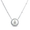 Thumbnail Image 1 of Cultured Pearl & Round-Cut White Lab-Created Sapphire Necklace Sterling Silver 18”