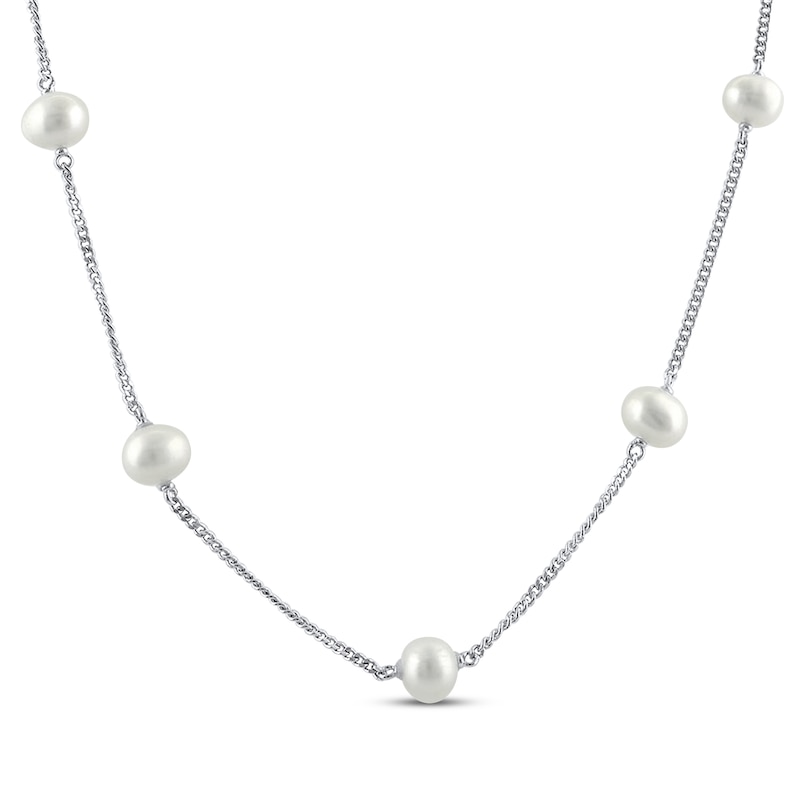 Main Image 1 of Cultured Pearl Station Necklace Sterling Silver 18”