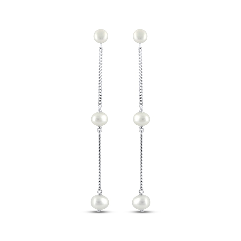 Cultured Pearl Station Earrings Sterling Silver