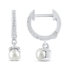 Thumbnail Image 1 of Cultured Pearl Drop & Round-Cut White Lab-Created Sapphire Hoop Earrings Sterling Silver