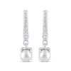 Thumbnail Image 2 of Cultured Pearl Drop & Round-Cut White Lab-Created Sapphire Hoop Earrings Sterling Silver