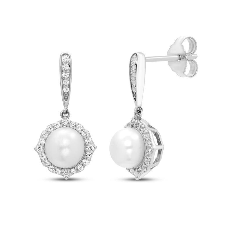 Sterling Silver Pearl Halo Drop Earring