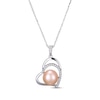 Thumbnail Image 1 of Pink Cultured Pearl & Round-Cut White Lab-Created Sapphire Heart Necklace Sterling Silver 18”