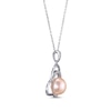 Thumbnail Image 2 of Pink Cultured Pearl & Round-Cut White Lab-Created Sapphire Heart Necklace Sterling Silver 18”