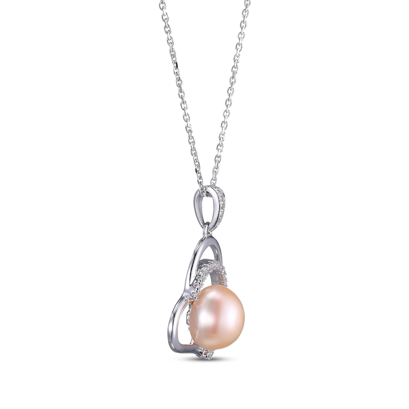 Main Image 2 of Pink Cultured Pearl & Round-Cut White Lab-Created Sapphire Heart Necklace Sterling Silver 18”