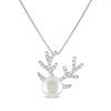 Thumbnail Image 0 of Round-Cut Cultured Pearl & White Lab-Created Sapphire Reindeer Necklace Sterling Silver 18"