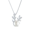 Thumbnail Image 1 of Round-Cut Cultured Pearl & White Lab-Created Sapphire Reindeer Necklace Sterling Silver 18"