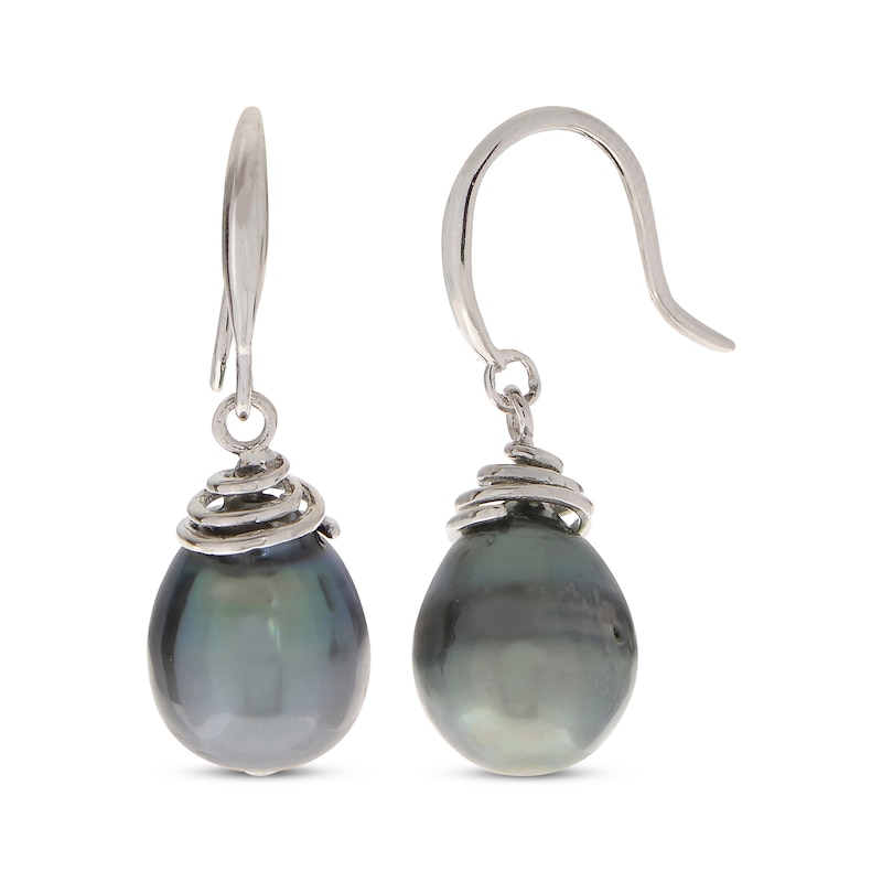 Main Image 1 of Tahitian Cultured Pearl Drop Earrings Sterling Silver