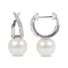 Thumbnail Image 1 of Cultured Pearl & White Topaz Crossover Huggie Hoop Earrings Sterling Silver