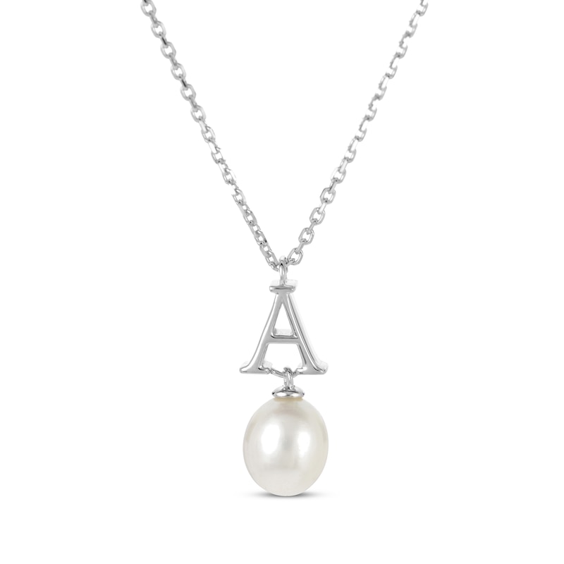 Main Image 1 of Cultured Pearl Initial “A” Necklace Sterling Silver 18”