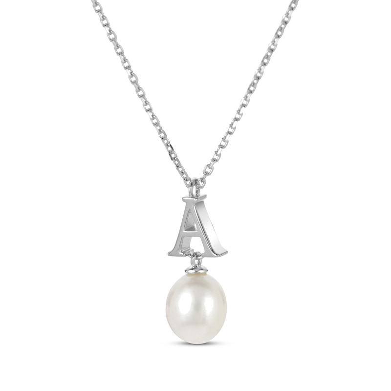 Main Image 2 of Cultured Pearl Initial “A” Necklace Sterling Silver 18”