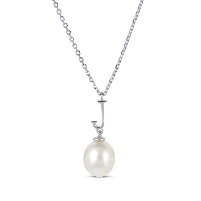 Main Image 1 of Cultured Pearl Initial “J” Necklace Sterling Silver 18”