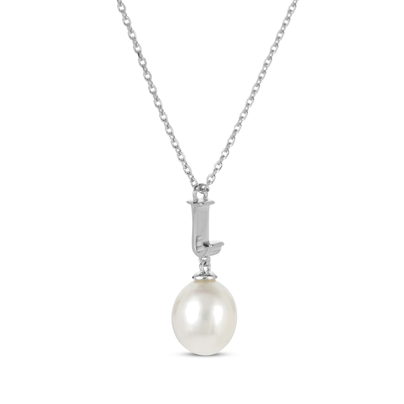 Main Image 2 of Cultured Pearl Initial “J” Necklace Sterling Silver 18”