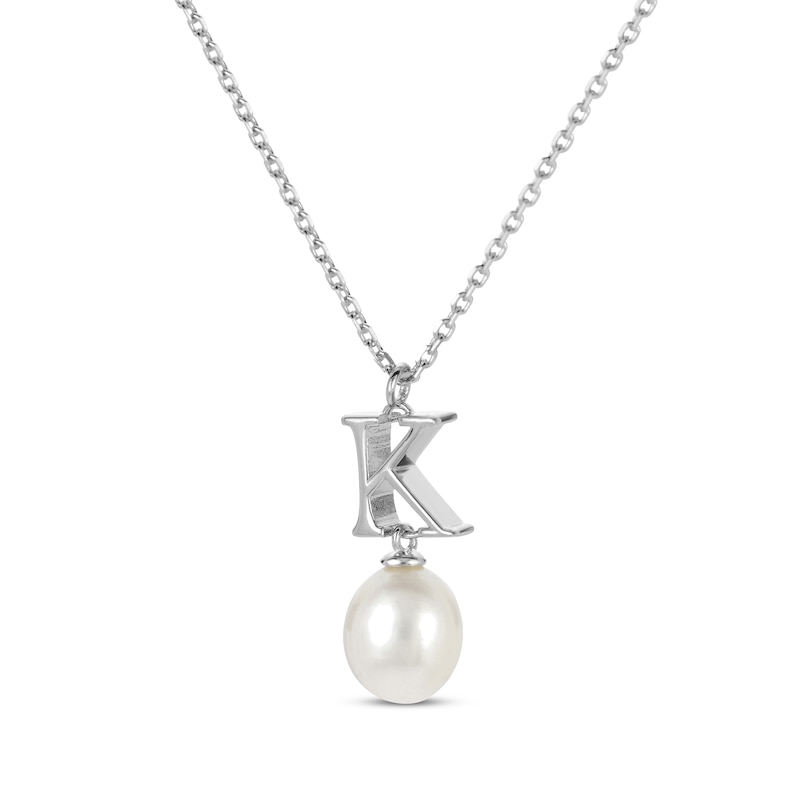 Main Image 2 of Cultured Pearl Initial “K” Necklace Sterling Silver 18”