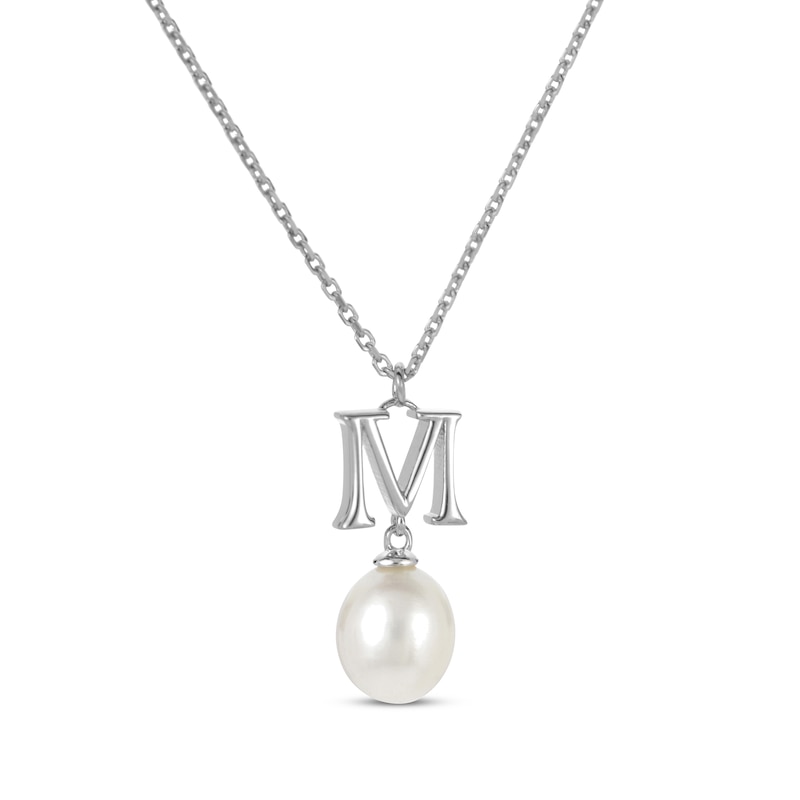 Main Image 2 of Cultured Pearl Initial “M” Necklace Sterling Silver 18”