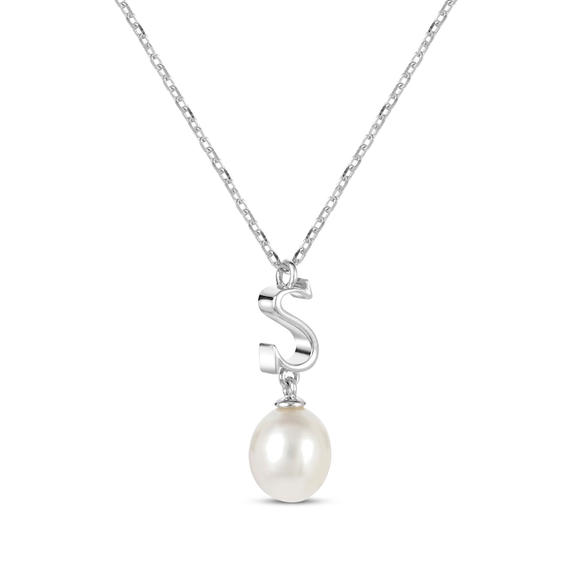 Cultured Pearl Initial “S” Necklace Sterling Silver 18”