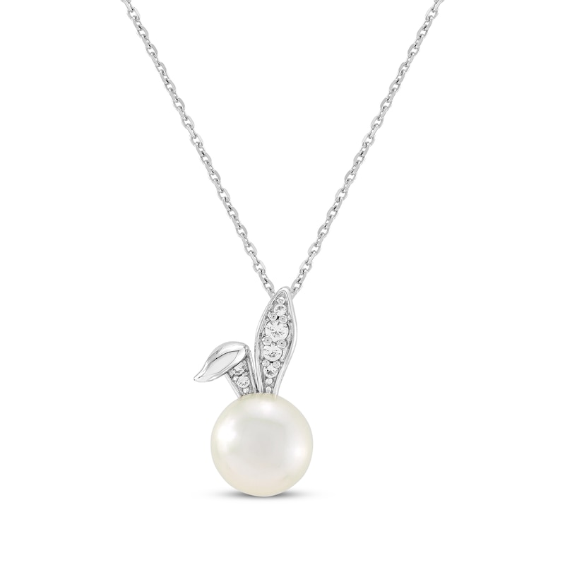 Main Image 1 of Cultured Pearl & White Lab-Created Sapphire Bunny Necklace Sterling Silver 18&quot;