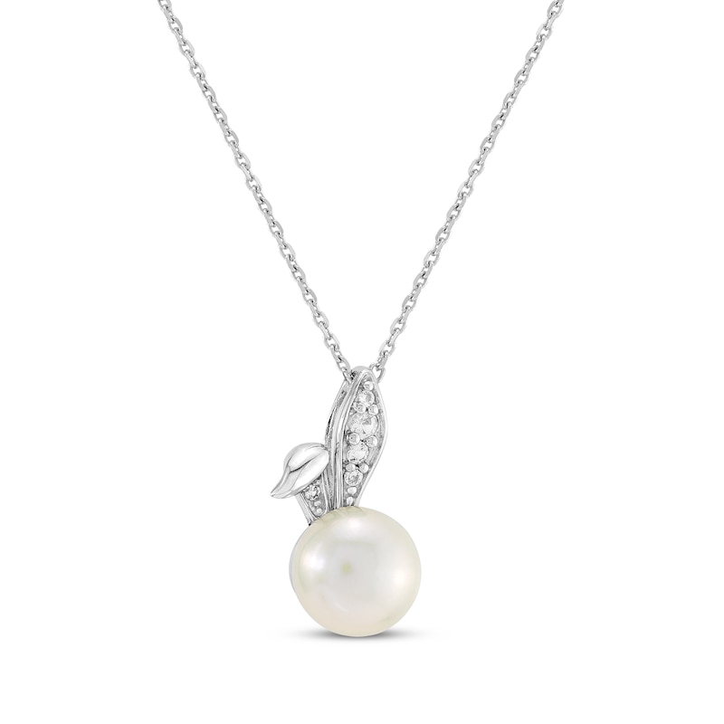 Main Image 2 of Cultured Pearl & White Lab-Created Sapphire Bunny Necklace Sterling Silver 18&quot;