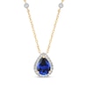 Thumbnail Image 1 of Pear-Shaped Blue Lab-Created Sapphire & Diamond Necklace 1/6 ct tw 10K Yellow Gold 18.5&quot;