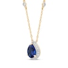 Thumbnail Image 2 of Pear-Shaped Blue Lab-Created Sapphire & Diamond Necklace 1/6 ct tw 10K Yellow Gold 18.5&quot;