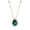 Thumbnail Image 1 of Pear-Shaped Lab-Created Emerald & Diamond Necklace 1/6 ct tw 10K Yellow Gold 18&quot;