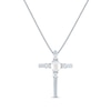 Thumbnail Image 1 of Cultured Pearl & White Lab-Created Sapphire Cross Necklace Sterling Silver 18&quot;