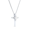 Thumbnail Image 2 of Cultured Pearl & White Lab-Created Sapphire Cross Necklace Sterling Silver 18&quot;