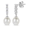 Thumbnail Image 1 of Cultured Pearl & White Lab-Created Sapphire Drop Earrings Sterling Silver