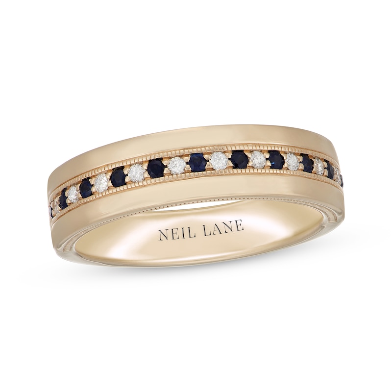 Main Image 1 of Neil Lane Men's Blue Sapphire & Diamond Wedding Band 1/6 ct tw 14K Yellow Gold