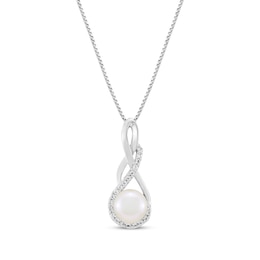 Cultured Pearl & White Lab-Created Sapphire Twist Drop Necklace Sterling Silver 18&quot;