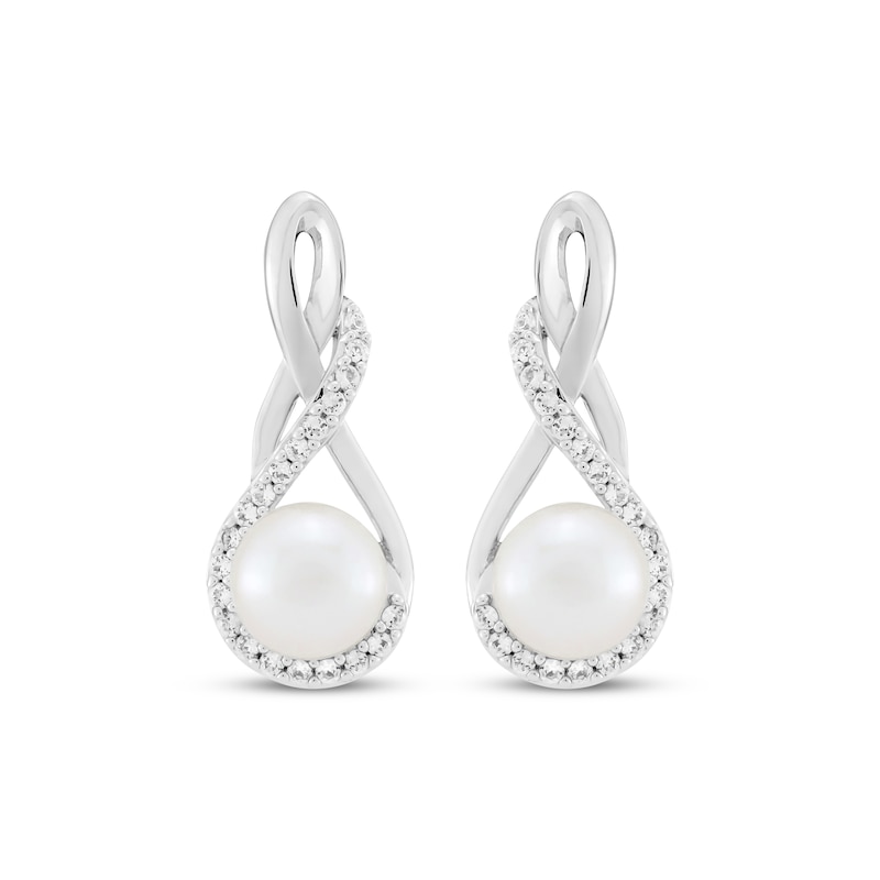 Main Image 2 of Cultured Pearl & White Lab-Created Sapphire Twist Drop Earrings Sterling Silver