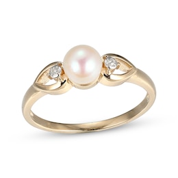 Cultured Pearl & Diamond Accent Heart Ring 10K Yellow Gold