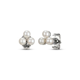 Cultured Pearl Trio Stud Earrings Sterling Silver