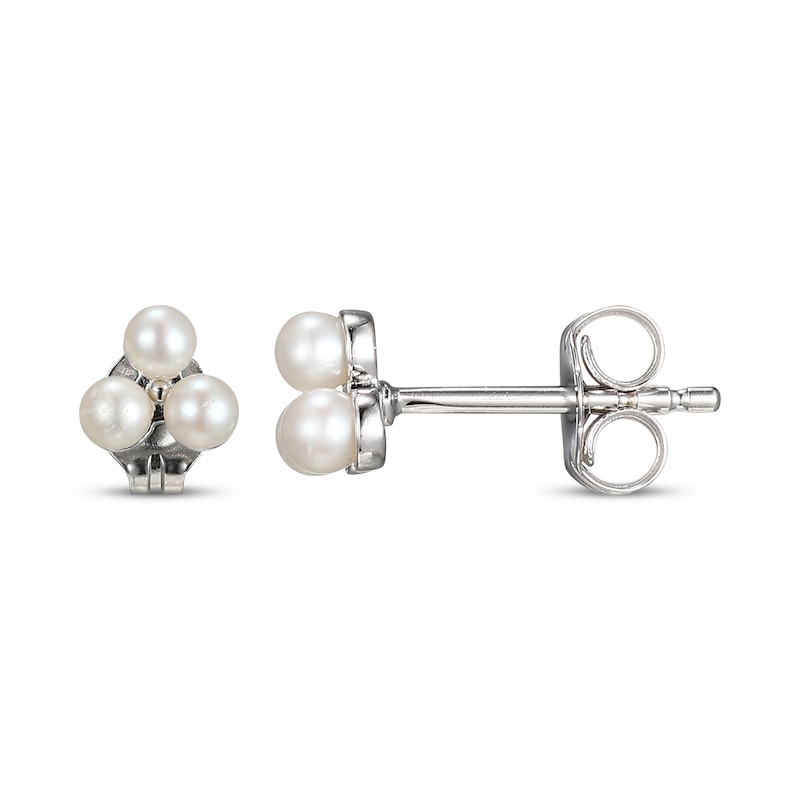 Main Image 3 of Cultured Pearl Trio Stud Earrings Sterling Silver