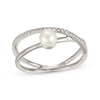 Thumbnail Image 1 of Cultured Pearl & White Lab-Created Sapphire Crossover Ring Sterling Silver