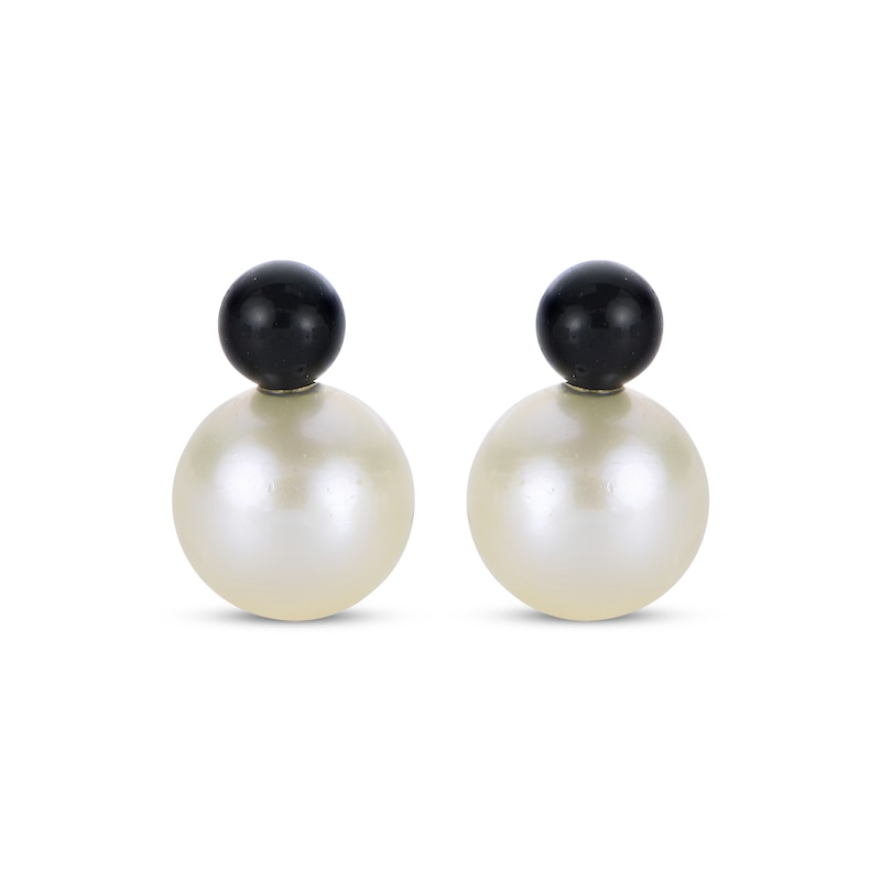 Main Image 2 of Cultured Pearl & Black Onyx Earrings Sterling Silver