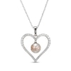 Thumbnail Image 1 of Cultured Pearl & White Lab-Created Sapphire &quot;Love&quot; Heart Necklace Sterling Silver & 10K Rose Gold 18&quot;