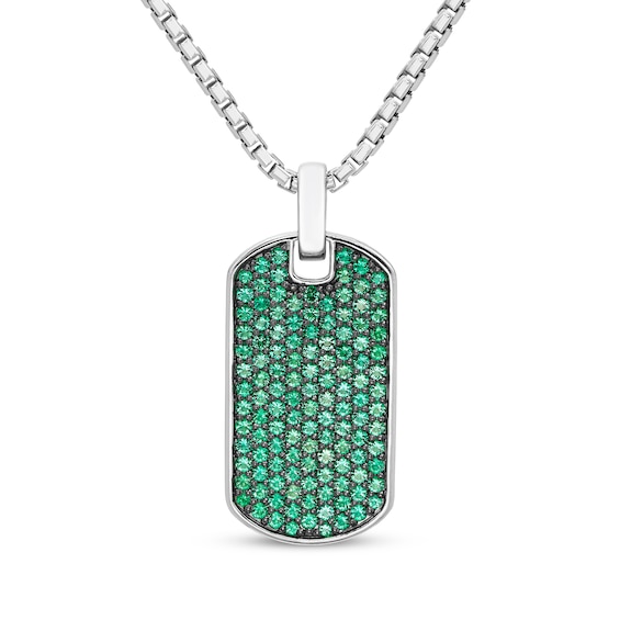 Men's Lab-Created Emerald Dog Tag Necklace Sterling Silver 22"