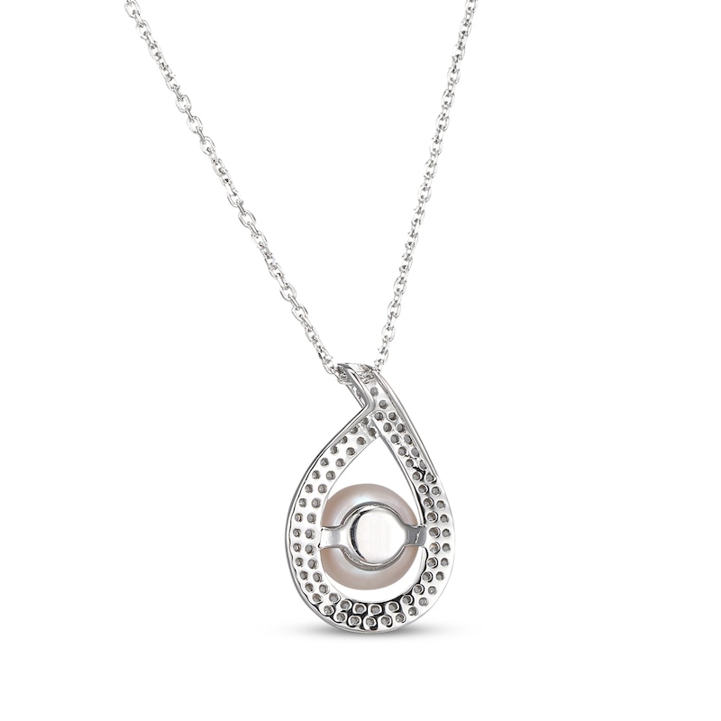 Main Image 3 of Cultured Pearl & White Lab-Created Sapphire Teardrop Necklace Sterling Silver 18&quot;