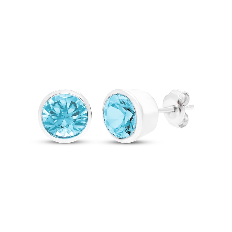 Main Image 1 of Swiss Blue Topaz Solitaire Bezel-Set Stud Earrings Sterling Silver