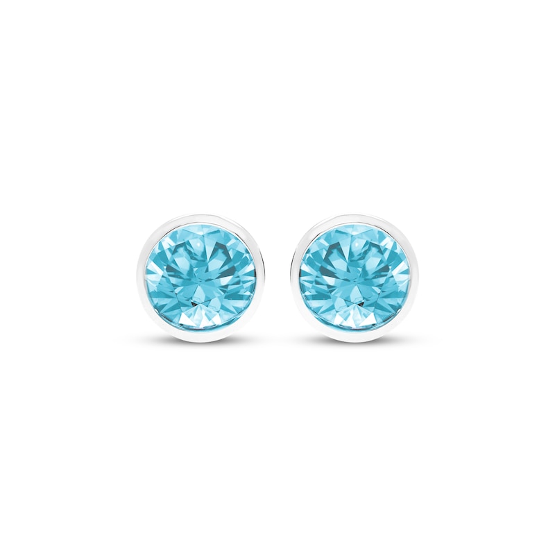 Main Image 2 of Swiss Blue Topaz Solitaire Bezel-Set Stud Earrings Sterling Silver