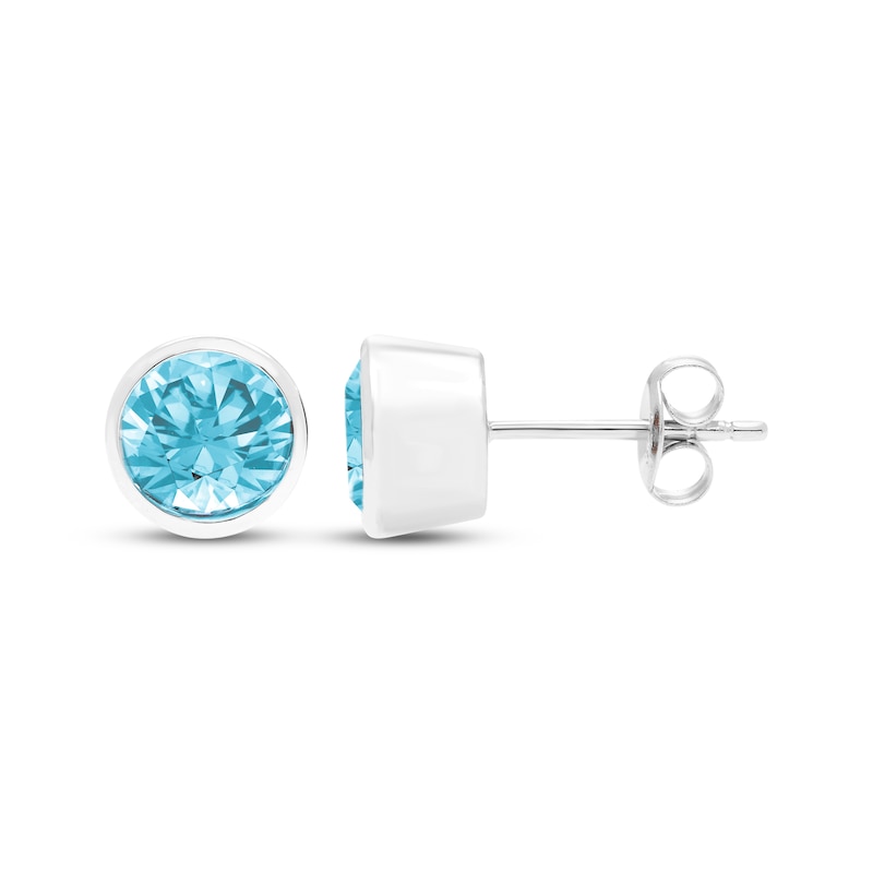 Main Image 3 of Swiss Blue Topaz Solitaire Bezel-Set Stud Earrings Sterling Silver