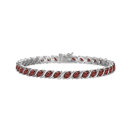 Marquise-Cut Garnet S-Link Bracelet Sterling Silver 7.25