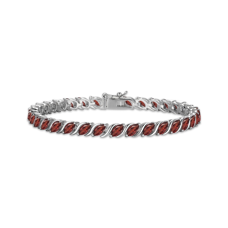 Marquise-Cut Garnet S-Link Bracelet Sterling Silver 7.25