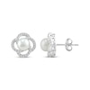 Thumbnail Image 2 of Cultured Pearl & White Lab-Created Sapphire Orbit Earrings Sterling Silver