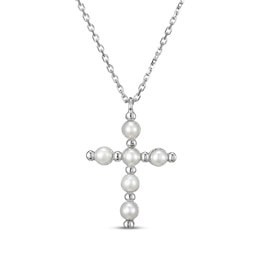 Cultured Freshwater Pearl Cross Necklace Sterling Silver 18&quot;