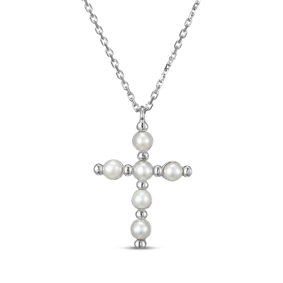 Cultured Freshwater Pearl Cross Necklace Sterling Silver 18"