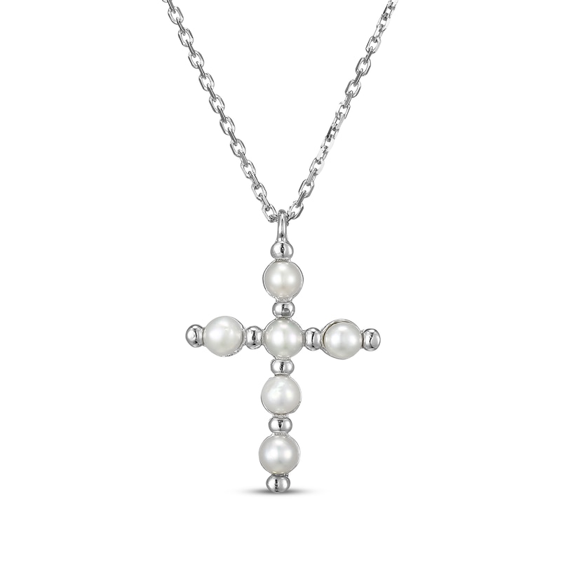 Main Image 1 of Cultured Freshwater Pearl Cross Necklace Sterling Silver 18&quot;