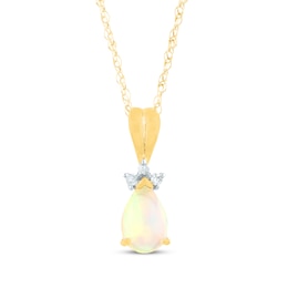 Pear-Shaped Opal & Diamond Accent Necklace 10K Yellow Gold 18&quot;